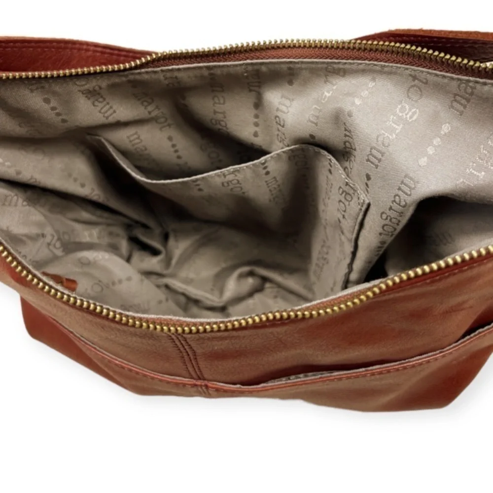 MARGOT New York Pinking Hobo Leather Brown Bag Purse